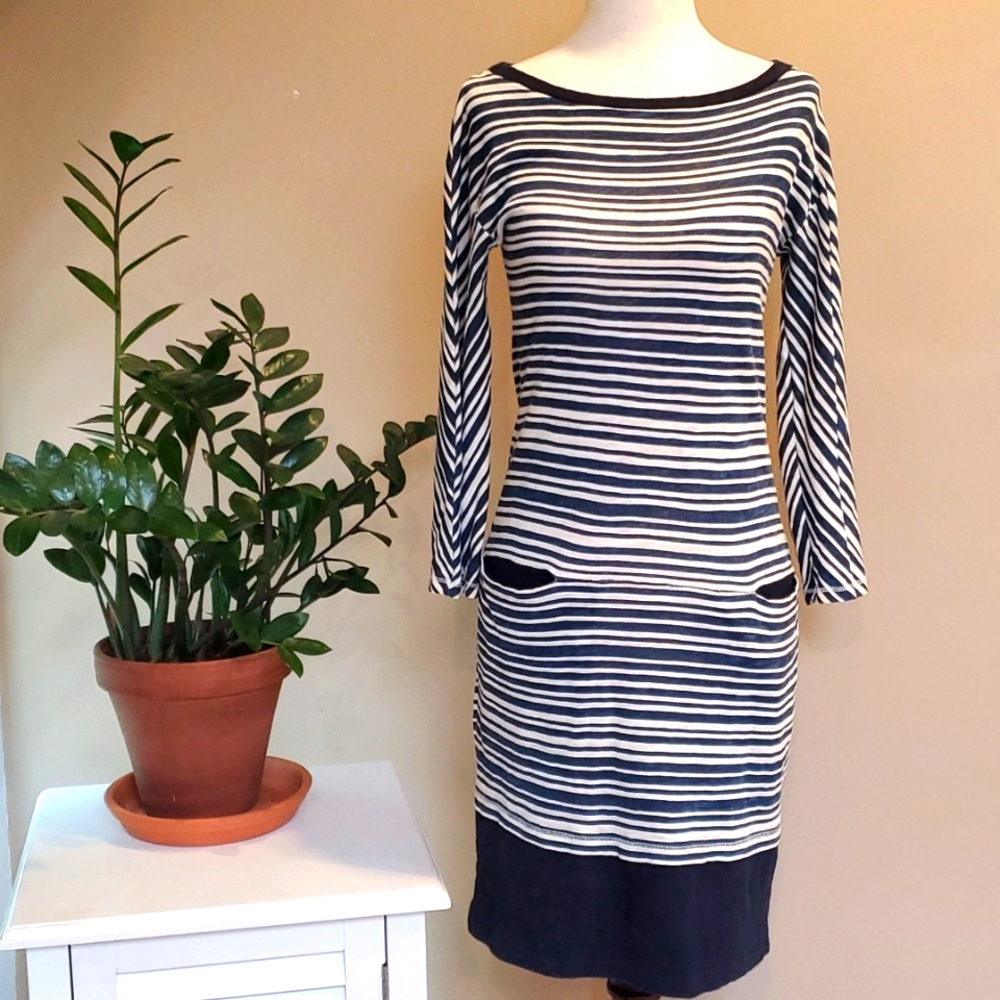 Rag & Bone Stripe Long Sleeve Knit Midi Dress With Pockets Size XS
